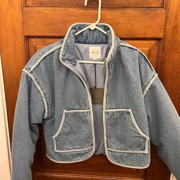 Le Lis Binding Denim Jacket sz XS Blue NEW WITH TAGS $98 Womens - Picture 2 of 10
